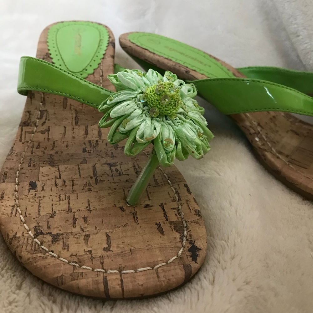 Lime green heel sandals with flower